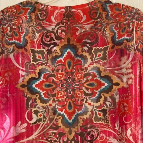 Style & Co Bright Cheery Multi Color Short Sleeve Bling Front Round Neck Sz M - Picture 5 of 6